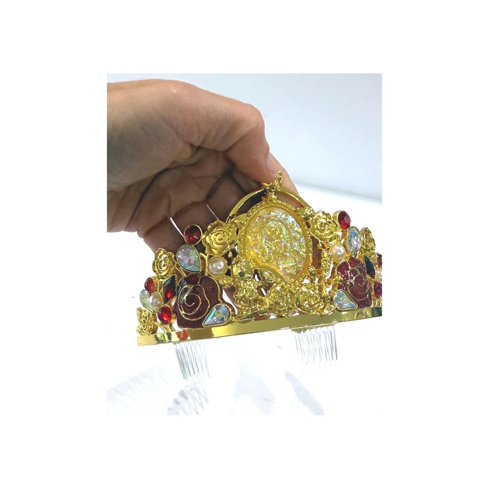 METAL Disney Princess Belle Tiara Beauty and the Beast Rose Crown Comb Ends